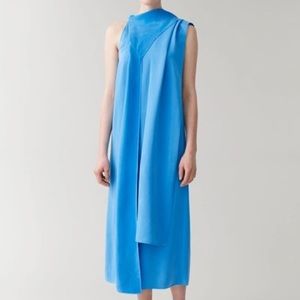 NWT COS brand, draped neck-tie dress in blue